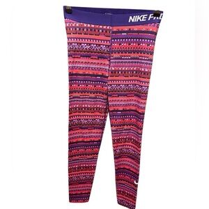 Nike Pro Purple Pink Aztec Full Length Leggings Size Medium